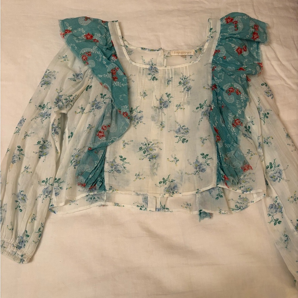 LoveShackFancy Blue and White Floral Blouse